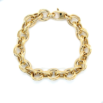 14K Yellow Gold 8" Polished Round Double Link Bracelet, Women