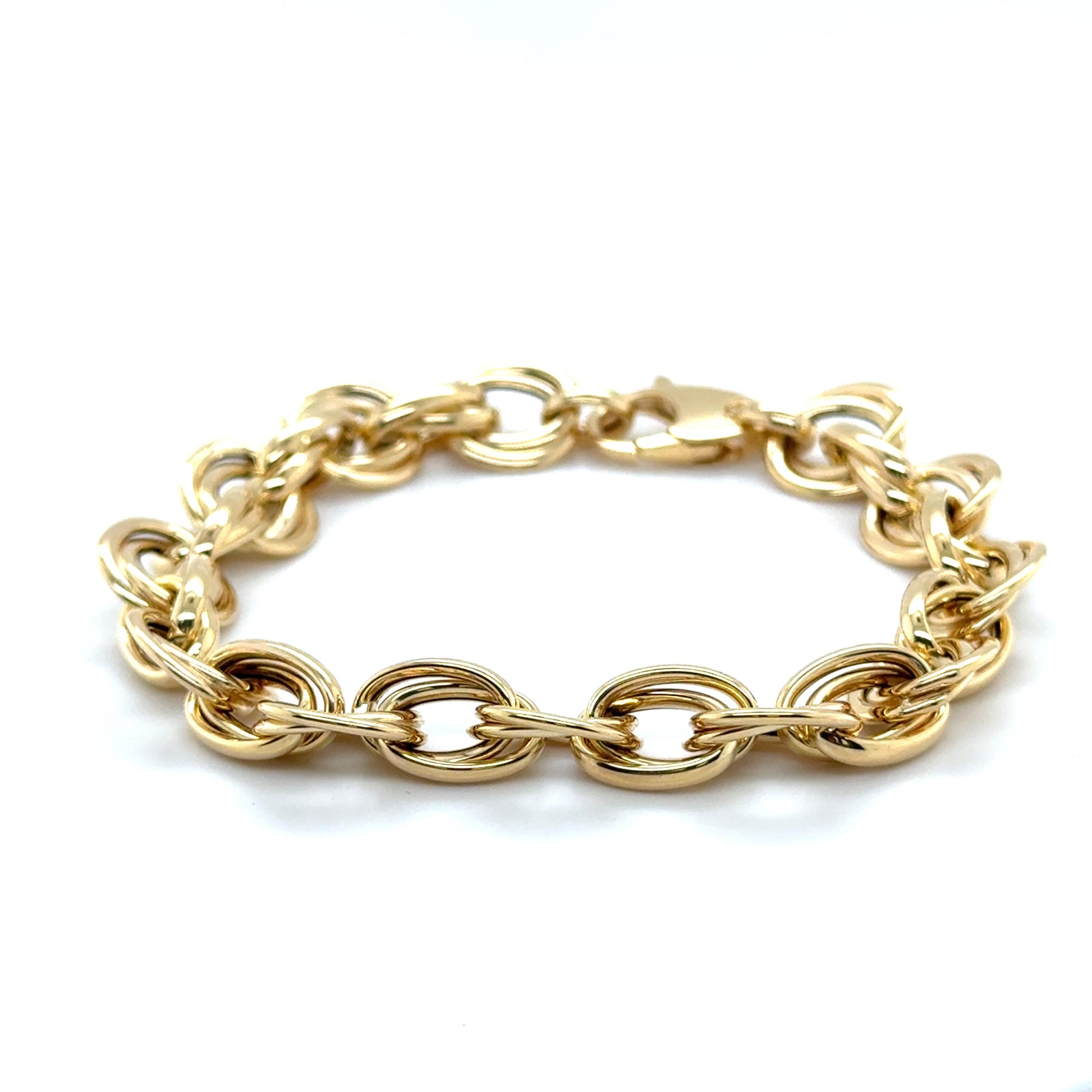 14K Yellow Gold 8" Polished Round Double Link Bracelet, Women
