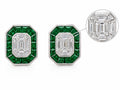 18K Gold Earrings with 1.05ct Emerald-Cut Diamond & Tsavorite Halo