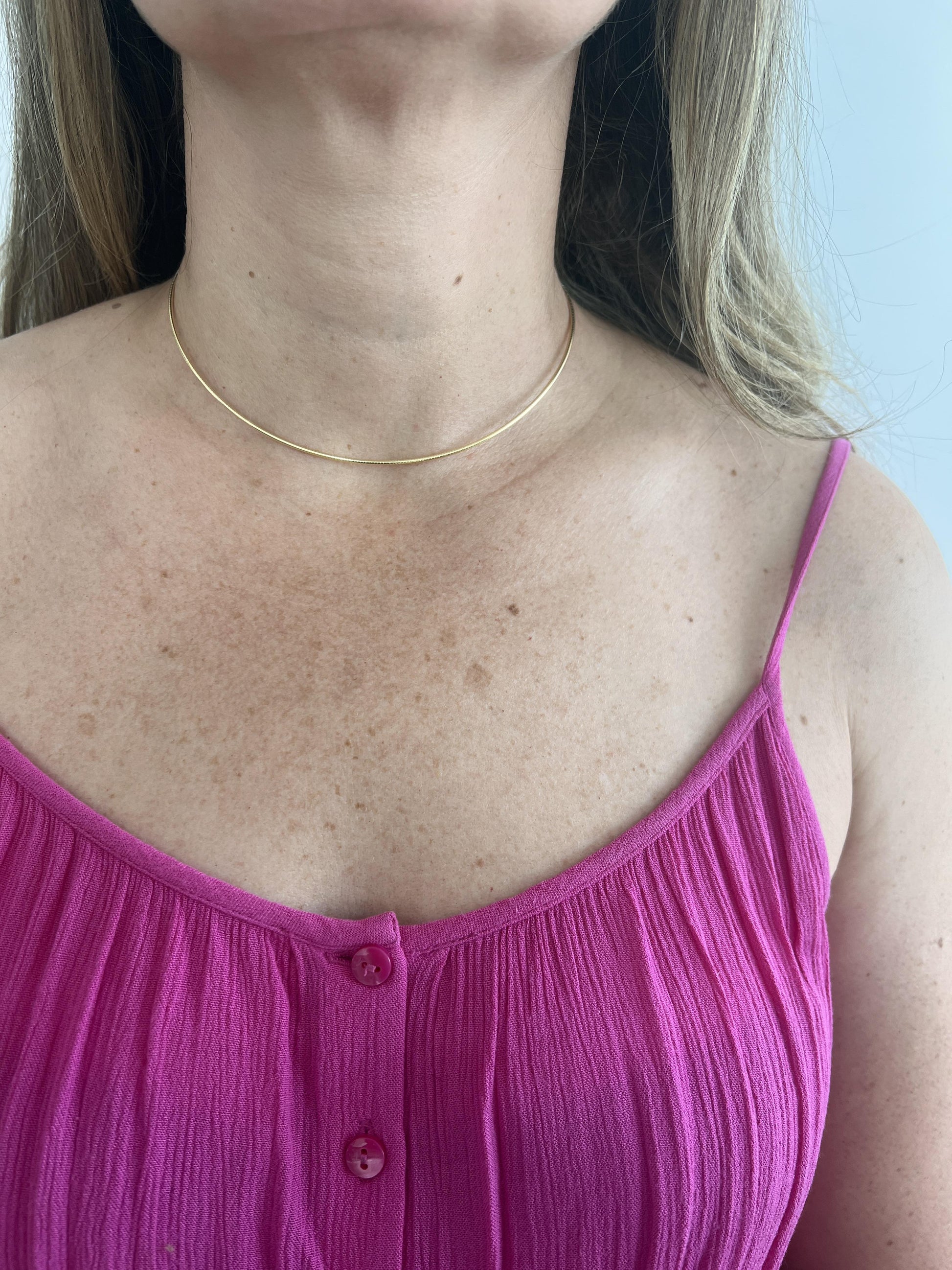 14K Yellow Gold Choker Necklace 16" Modern Minimalist Design