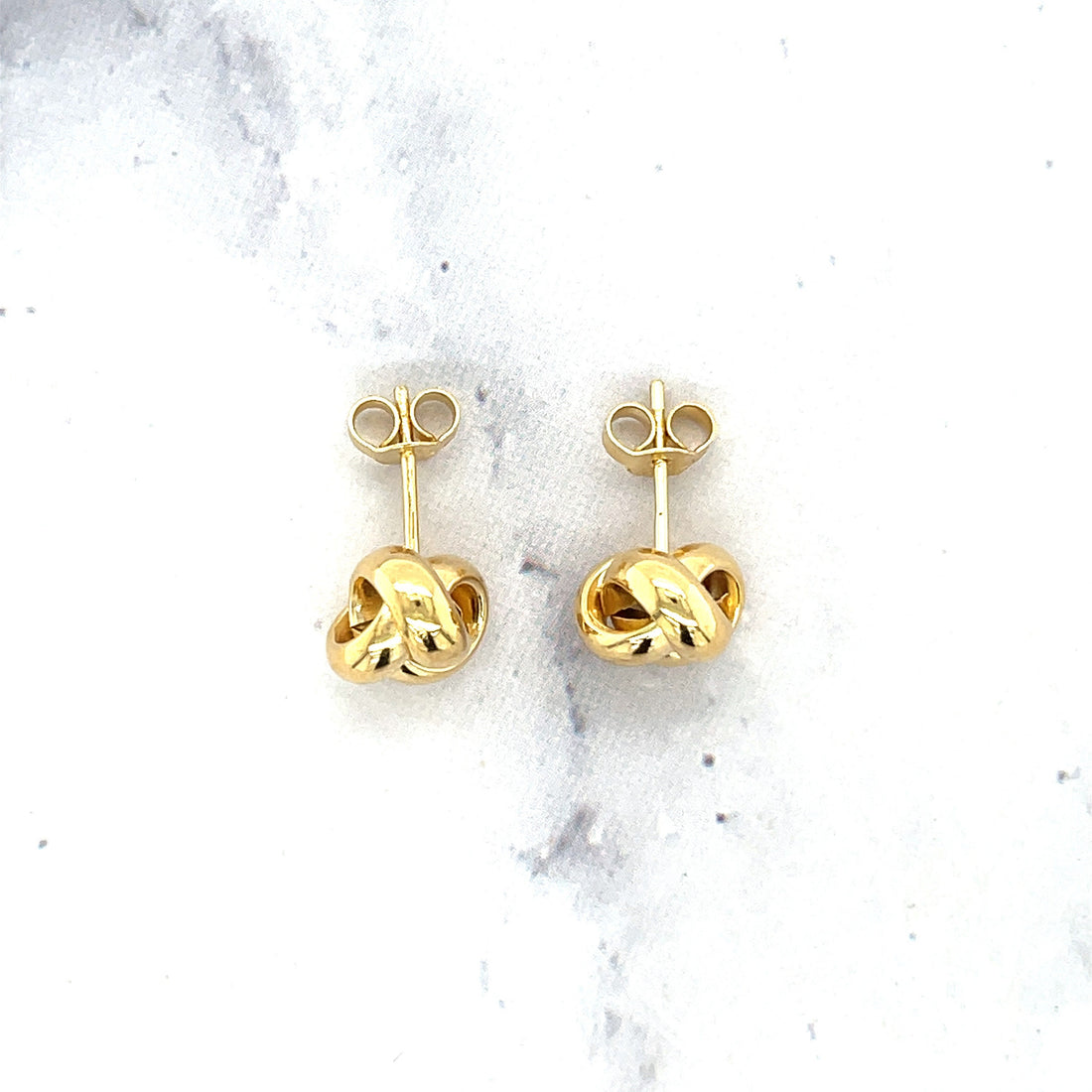 Love Knot Stud Earrings, 14K Yellow Gold, 7mm & 9mm, Secure Push Back