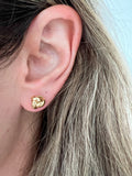Love Knot Stud Earrings, 14K Yellow Gold, 7mm & 9mm, Secure Push Back