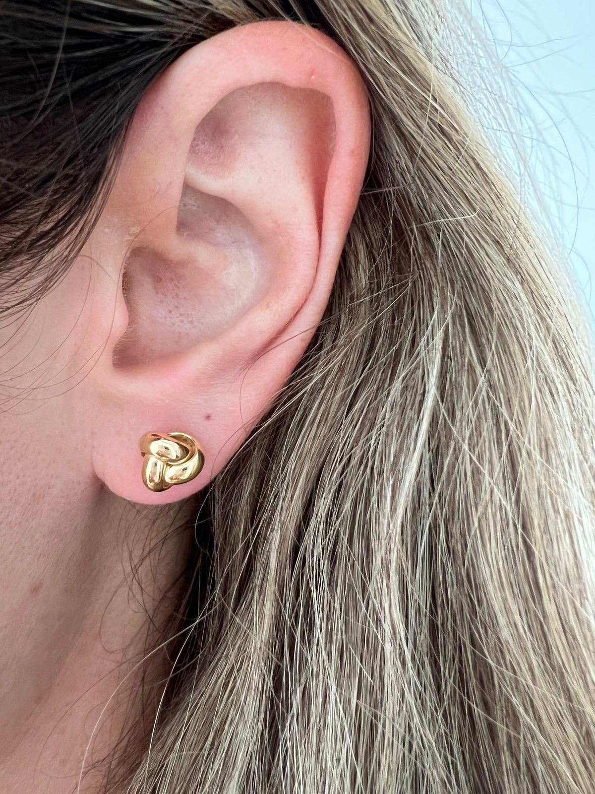 Love Knot Stud Earrings, 14K Yellow Gold, 7mm & 9mm, Secure Push Back