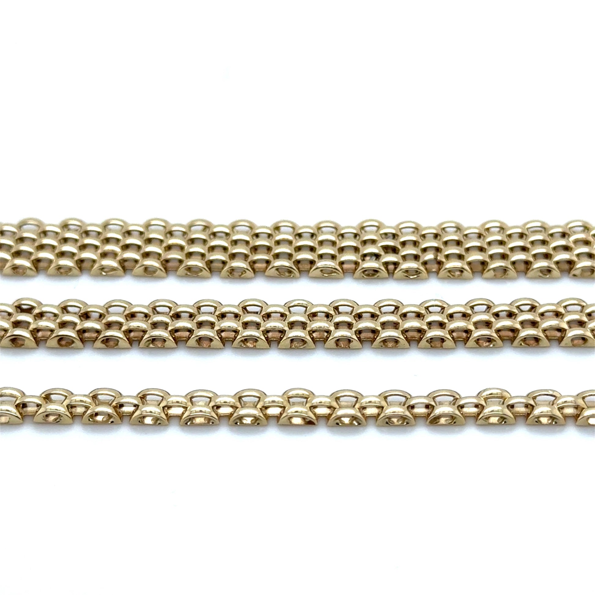 14K Yellow Gold 7" Panther Bracelet, 4mm 6.5mm 9mm, 3-5-7 Link Rows, Women