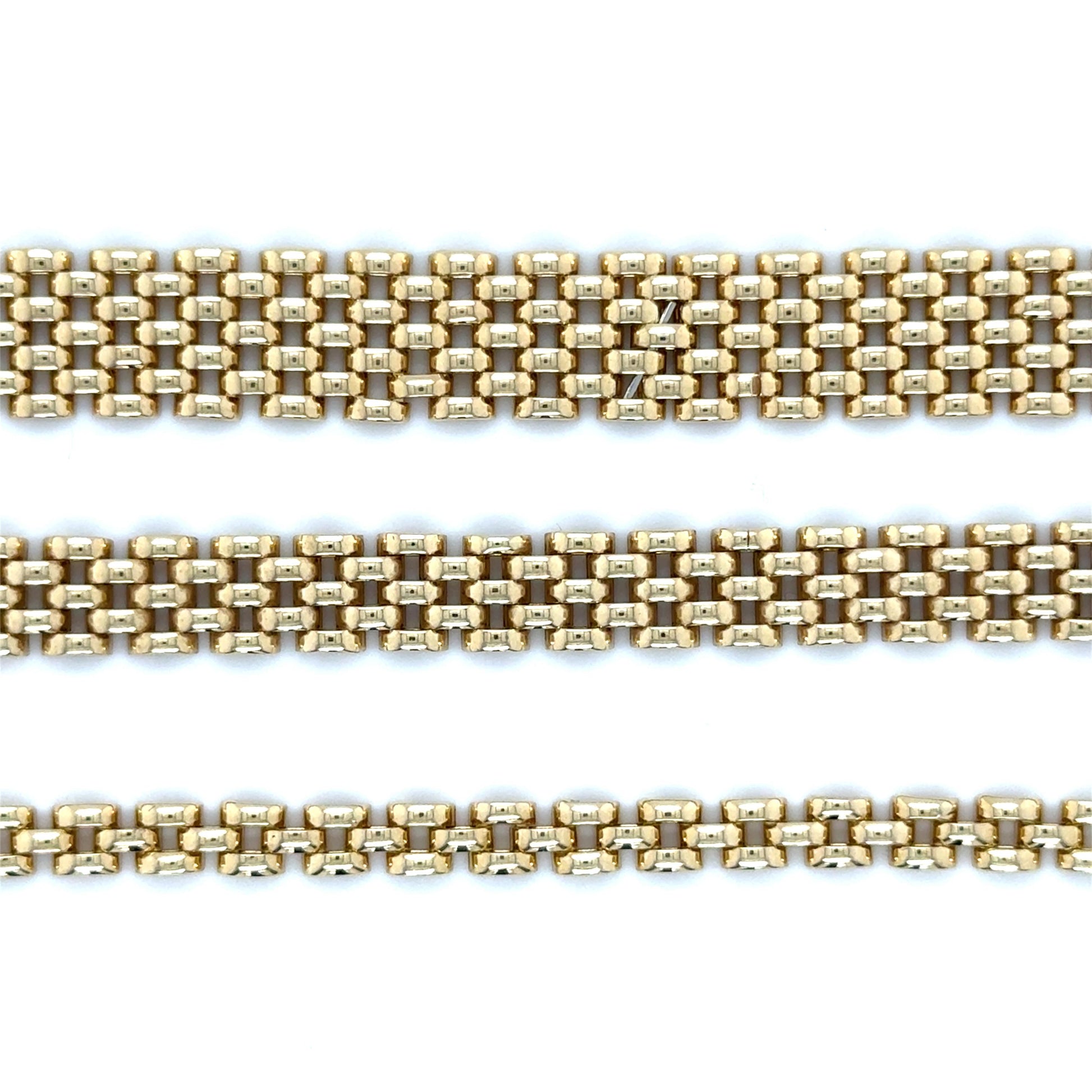 14K Yellow Gold 7" Panther Bracelet, 4mm 6.5mm 9mm, 3-5-7 Link Rows, Women