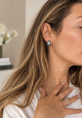 18K Gold Earrings with 1.05ct Emerald-Cut Diamond & Tsavorite Halo