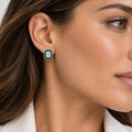 18K Gold Earrings with 1.05ct Emerald-Cut Diamond & Tsavorite Halo