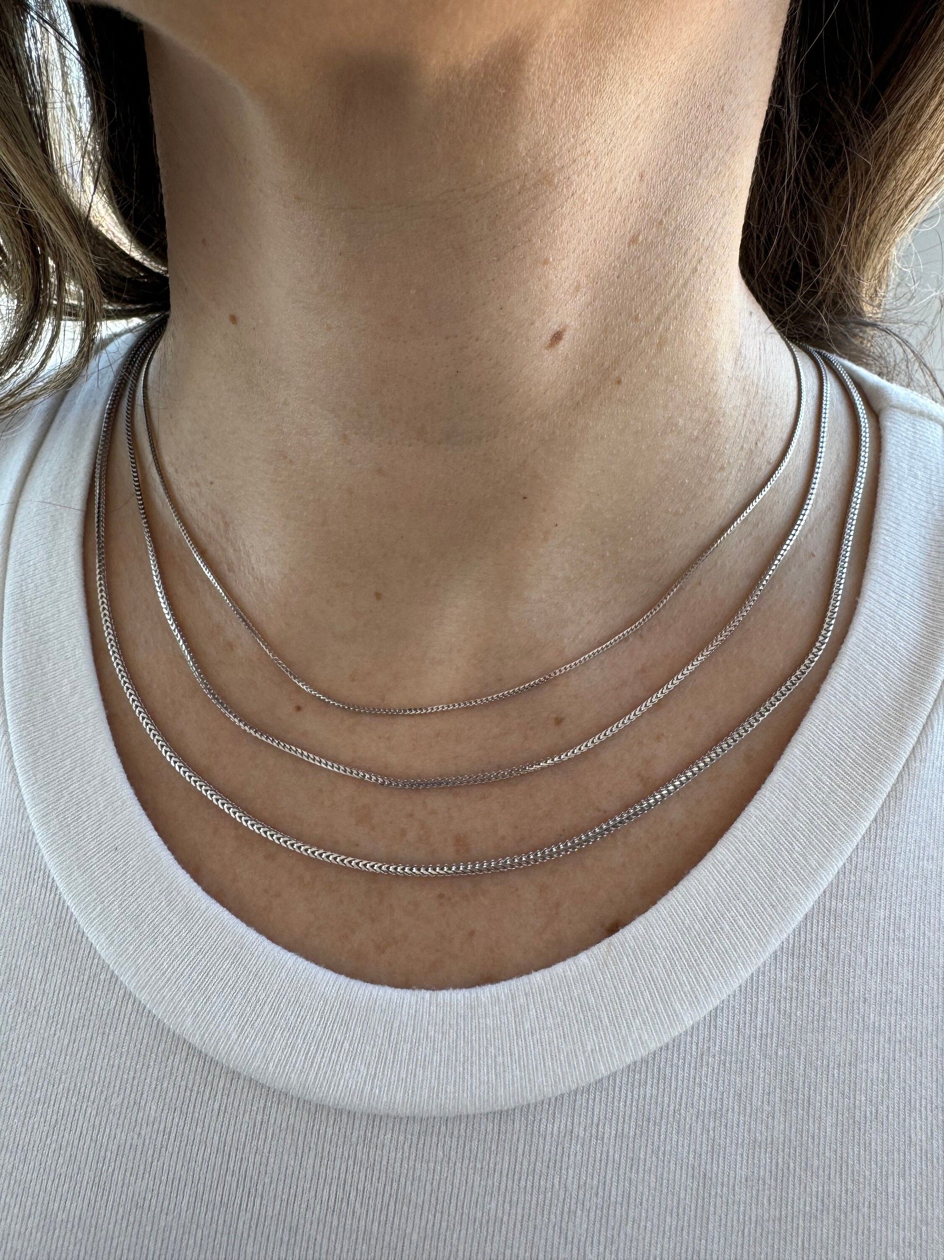 Solid 14K White Gold Franco Necklace, 16" 18" 20" 24" Chain, Women