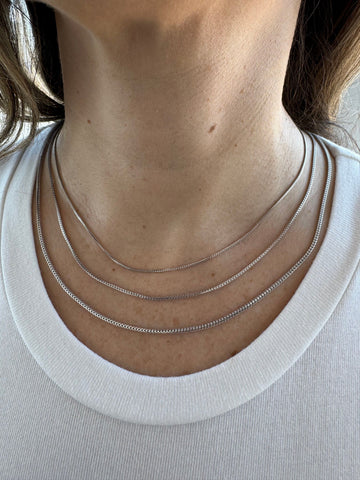 Solid 14K White Gold Franco Necklace, 16" 18" 20" 24" Chain, Women