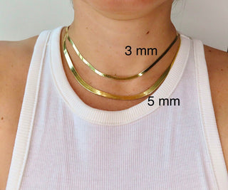 14K Solid Yellow Gold Herringbone Chain Necklace, 16" 18" 20" 24" Inch, 3mm 4mm 5mm Thick, 14K Herringbone Woman Gold Chain