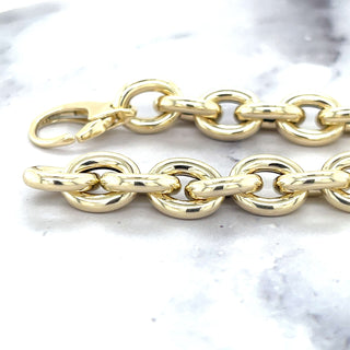 14K Yellow Gold 7.5 inch Polished Oval Link Bracelet 8.5mm Wide, Chunky Bracelet, Real Gold Bracelet, Women