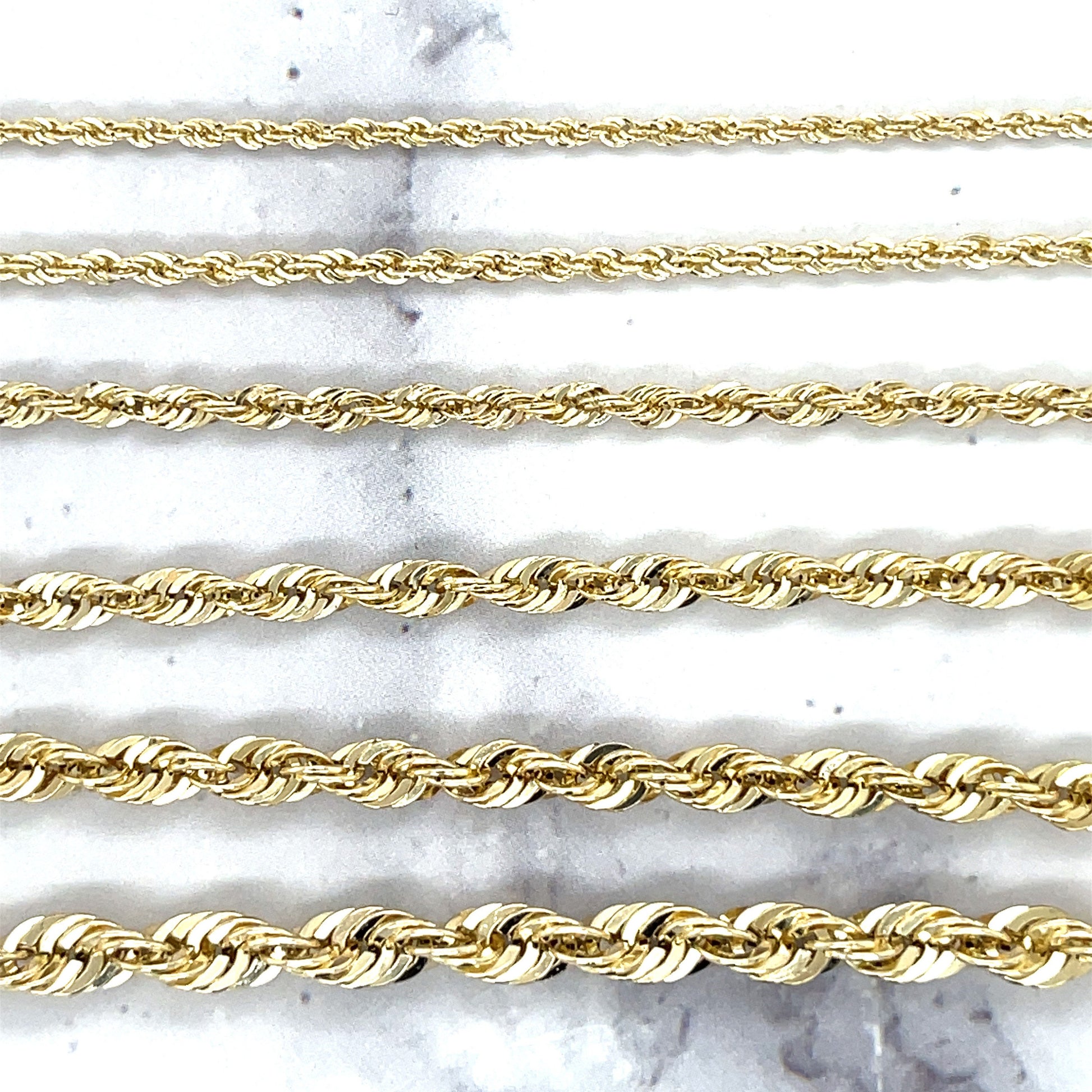 14K Yellow Gold Diamond Cut Rope Chain, 16" 18" 20" 22" 24", 1.5mm 2mm 2.5mm 3.2mm 4mm 5mm Thick, Lite Gold Chain, Real Gold Necklace, Women