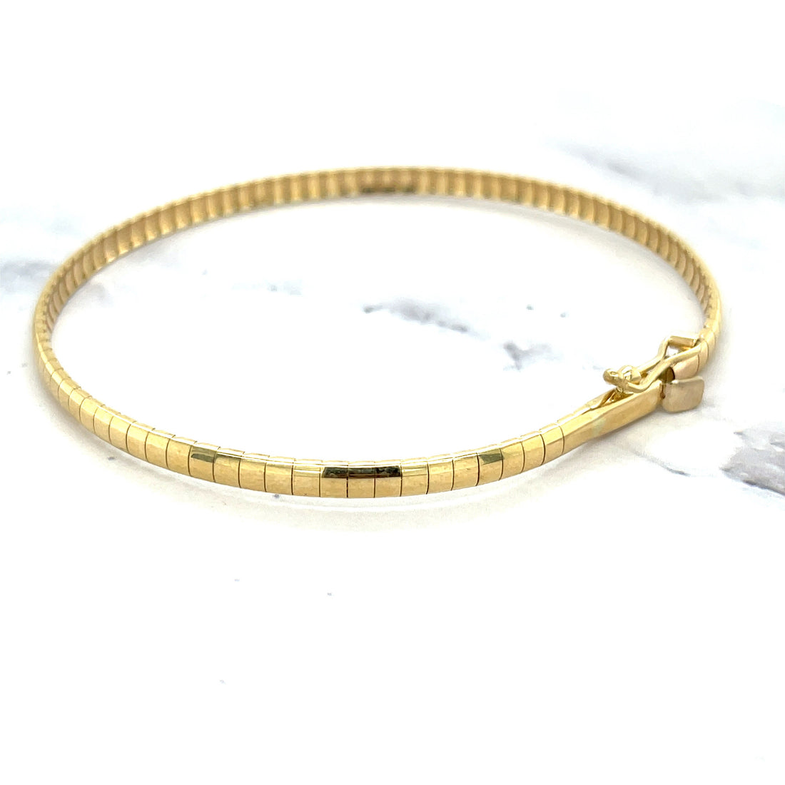 14K Solid 3mm Yellow Gold Classic Omega Chain Bracelet, 7 inch, Real Gold Bracelet, Women