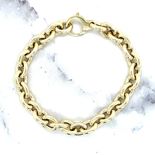 14K Yellow Gold 7.5 inch Polished Oval Link Bracelet 8.5mm Wide, Chunky Bracelet, Real Gold Bracelet, Women