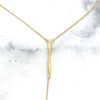 14K Yellow Gold 17 inch Sculptural Bar Lariat Chain Y-Necklace