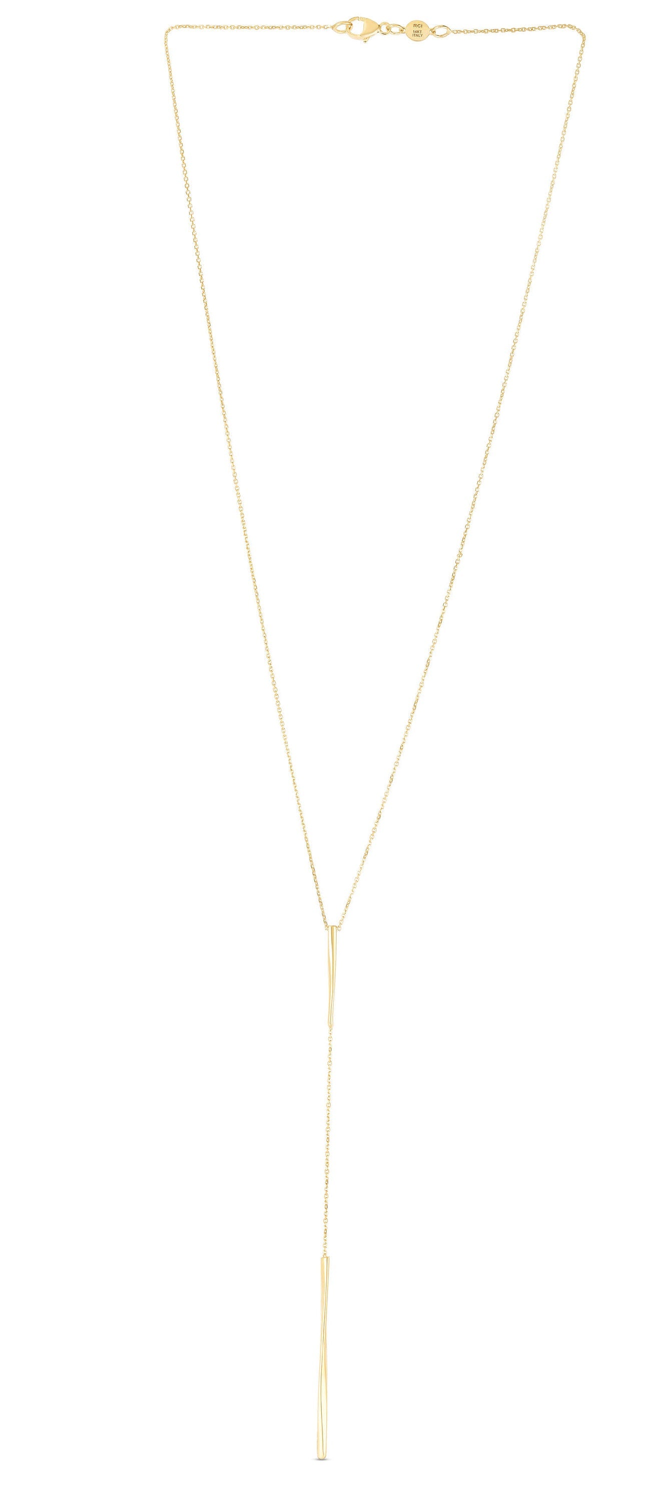 14K Yellow Gold 17 inch Sculptural Bar Lariat Chain Y-Necklace