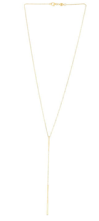 14K Yellow Gold 17 inch Sculptural Bar Lariat Chain Y-Necklace