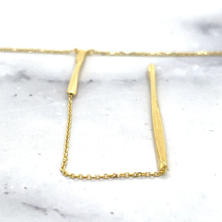 14K Yellow Gold 17 inch Sculptural Bar Lariat Chain Y-Necklace