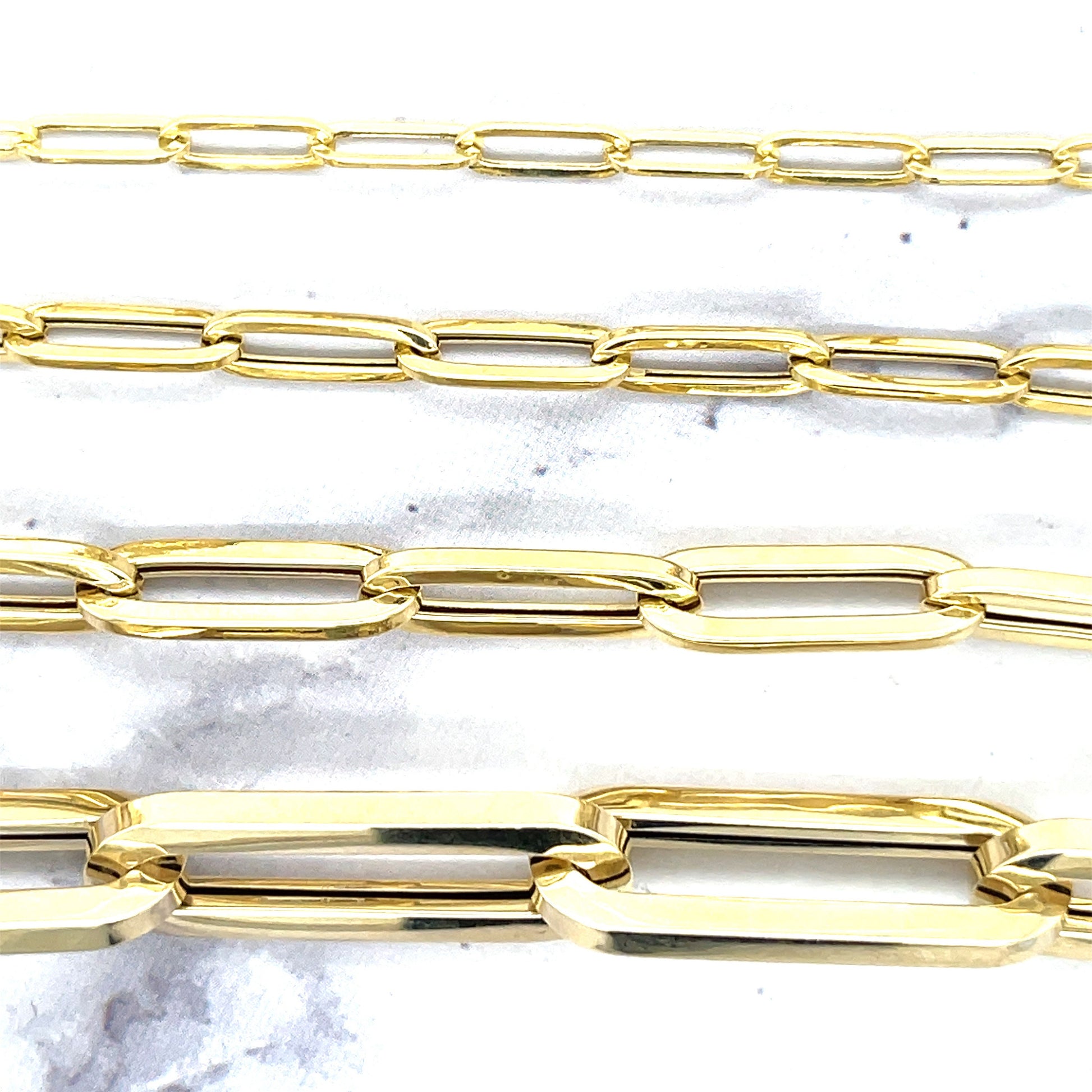 14K Yellow Gold 16" 18" 20" 24" 30" 38" inch Lite Paperclip Rectangle Long Link Chain 3.2mm 4.2mm 6.1mm 10mm Wide, Real Gold, Women Gift