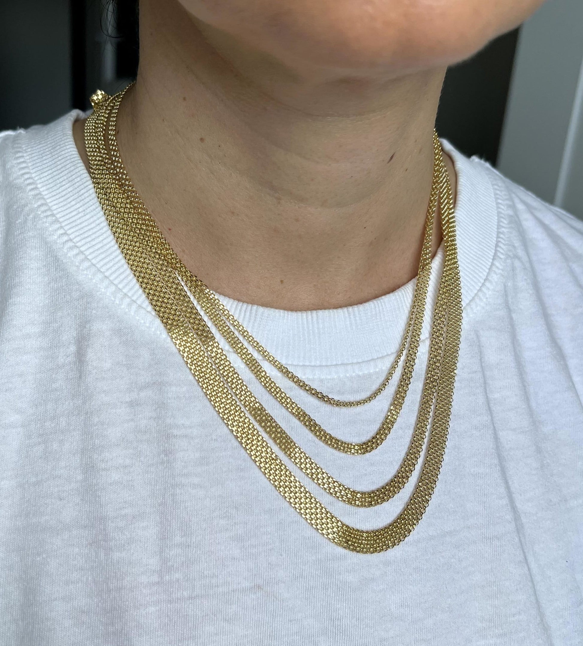 14K Yellow Gold Bismark Chain Necklace 16" 18" 20" Inch 2.5MM 3.5MM 4.7MM 7MM Thick with Lobster Clasp, Real Gold Chain, Women