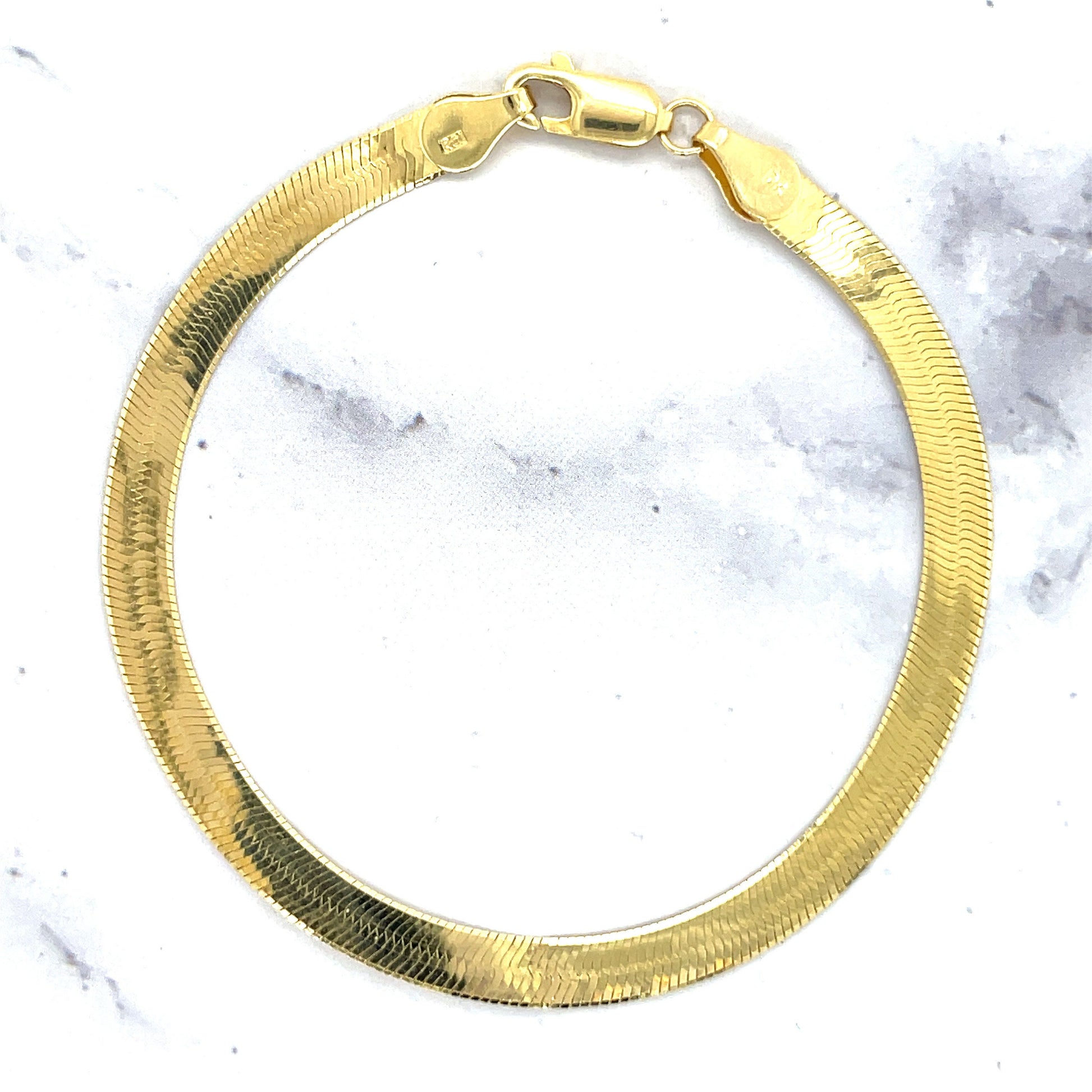 14K Solid Yellow Gold 7" 8" Inch Herringbone Bracelet, 3mm 4mm 5mm 6mm Wide, Lobster Clasp, Real Gold Bracelet, Women