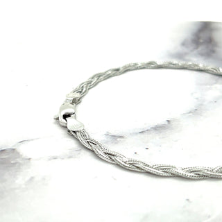 Solid 14K White Gold 3.5mm Braided Fox Chain Bracelet, 7" Real Gold Bracelet, Foxtail Bracelet, Women