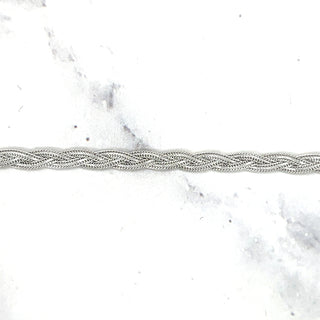 Solid 14K White Gold 3.5mm Braided Fox Chain Bracelet, 7" Real Gold Bracelet, Foxtail Bracelet, Women