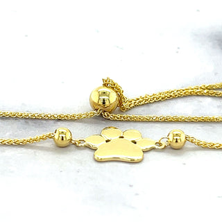 14K Yellow Gold 9.25 Inch Adjustable Paw Print Friendship Bolo Bracelet , 1.1mm Wide