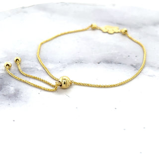 14K Yellow Gold 9.25 Inch Adjustable Paw Print Friendship Bolo Bracelet , 1.1mm Wide