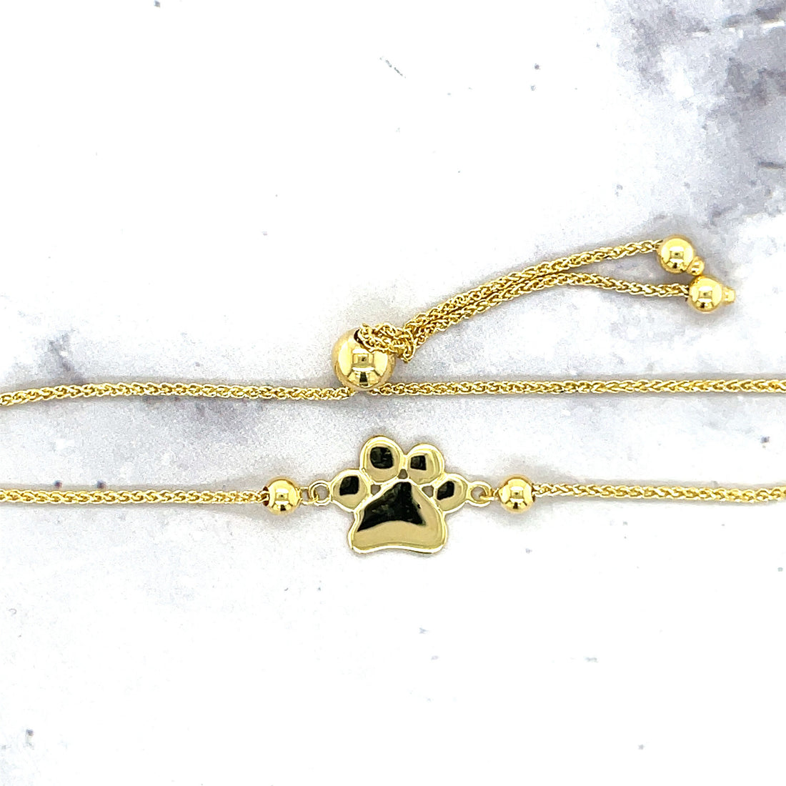 14K Yellow Gold 9.25 Inch Adjustable Paw Print Friendship Bolo Bracelet , 1.1mm Wide