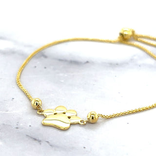 14K Yellow Gold 9.25 Inch Adjustable Paw Print Friendship Bolo Bracelet , 1.1mm Wide