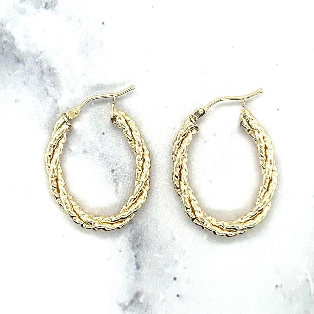 14K Yellow Gold 20x14mm Small Twisted Textured Oval Hoop Earring, 3.2mm Thick ,Real Gold Hoop Earrings Gift for her