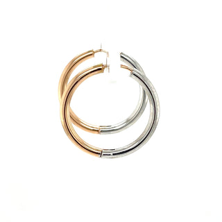 14K Rose & White Gold Reversible 20mm Satin/ Matte Hoop Earring, 2mm Thick ,Real Gold Hoop, Earrings Gift for her