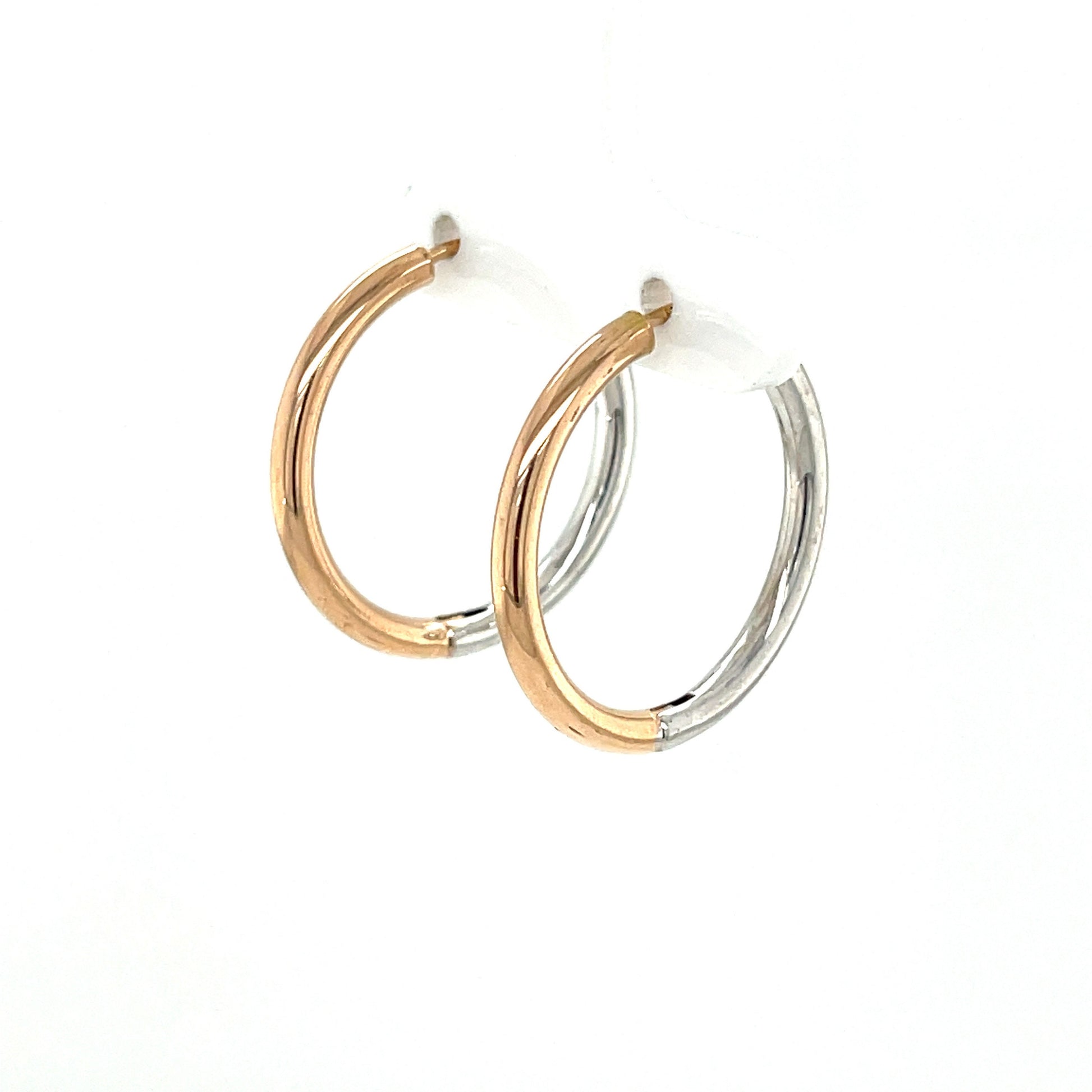 14K Rose & White Gold Reversible 20mm Satin/ Matte Hoop Earring, 2mm Thick ,Real Gold Hoop, Earrings Gift for her