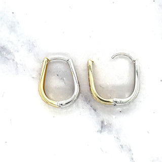 14K Two-Tone Yellow & White Gold 20x15mm Chunky Reversible Oval Huggie Earring, 5mm Thick ,Real Gold Hoop Earrings Gift for her