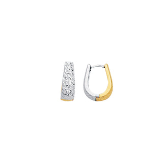 14K Two-Tone Yellow & White Gold 20x15mm Chunky Reversible Oval Huggie Earring, 5mm Thick ,Real Gold Hoop Earrings Gift for her