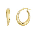 14K Yellow Gold 5x20mm Graduated Oval Hoop Earring ,Real Gold Earrings, Women Classic Hoops