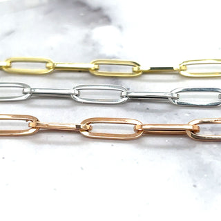 14K Yellow Gold 7.5" Lite Paperclip Link Chain Bracelet 4.2mm Wide, Real Gold Paperclip Bracelet, Trendy Bracelet, Women