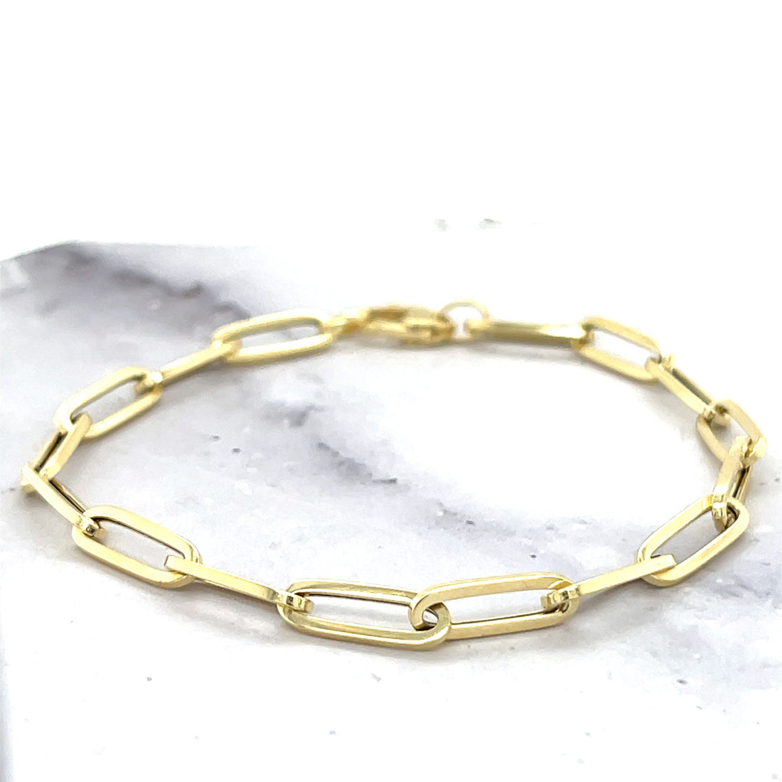 14K Yellow Gold 7.5" Lite Paperclip Link Chain Bracelet 4.2mm Wide, Real Gold Paperclip Bracelet, Trendy Bracelet, Women