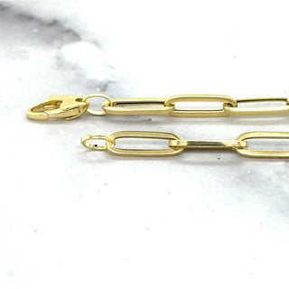 14K Yellow Gold 7.5" Lite Paperclip Link Chain Bracelet 4.2mm Wide, Real Gold Paperclip Bracelet, Trendy Bracelet, Women