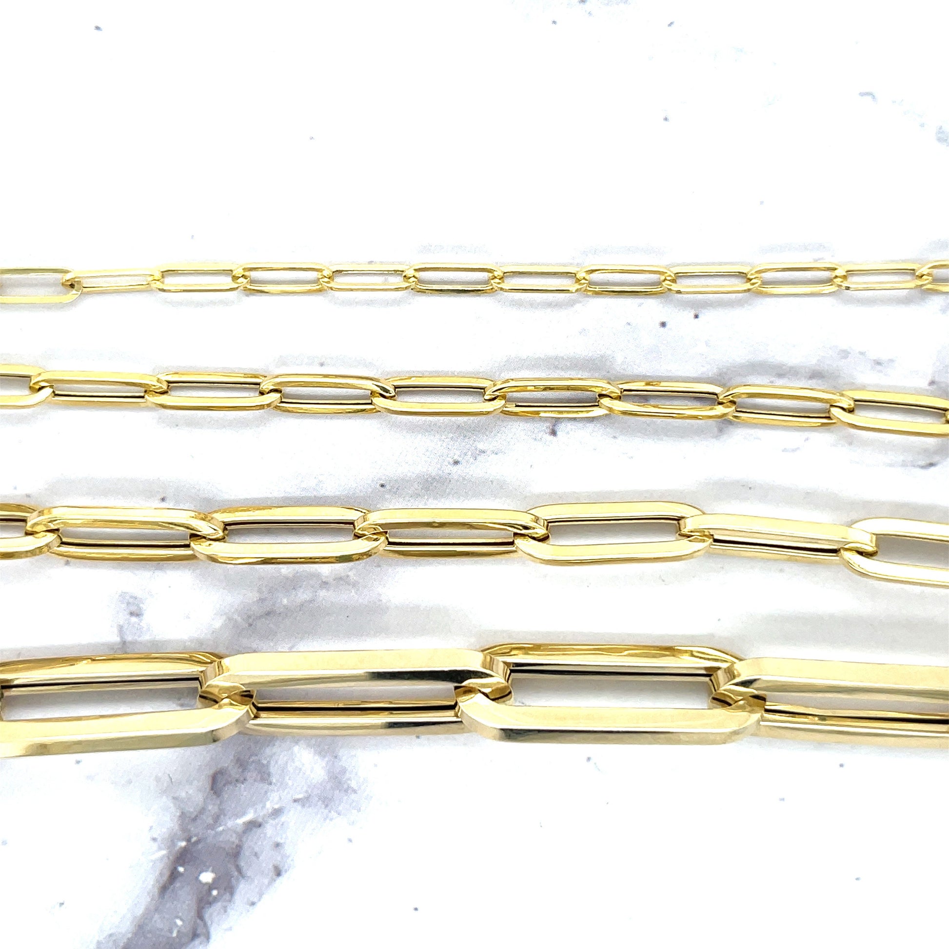 14K Yellow Gold 16" 18" 20" 24" 30" 38" inch Lite Paperclip Rectangle Long Link Chain 3.2mm 4.2mm 6.1mm 10mm Wide, Real Gold, Women Gift