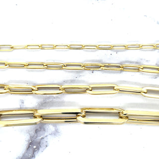 14K Yellow Gold 16" 18" 20" 24" 30" 38" inch Lite Paperclip Rectangle Long Link Chain 3.2mm 4.2mm 6.1mm 10mm Wide, Real Gold, Women Gift