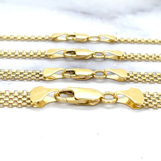 14K Yellow Gold Bismark Chain Necklace 16" 18" 20" Inch 2.5MM 3.5MM 4.7MM 7MM Thick with Lobster Clasp, Real Gold Chain, Women