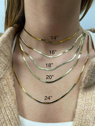 14K Solid Yellow Gold 14" 16" 18" 20" 24" Inch Herringbone Chain Necklace, 3mm Wide, Real Gold Chain, Women Necklace