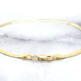 14K Solid Yellow Gold 7" 8" Inch Herringbone Bracelet, 3mm Wide