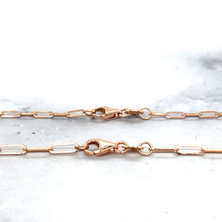 Solid 14K Rose Gold 16" 18" 20" 24" Inch Paperclip Link Chain Necklace, 1.5mm 2.1mm Wide, Solid Gold, Real Gold