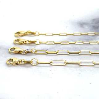 Solid 14K Yellow Gold 16" 18" 20" 24" Inch Paperclip Link Chain Necklace, 1.2mm 1.5mm 2.1mm 2.5 mm 3.5mm 4mm Wide, Solid Gold