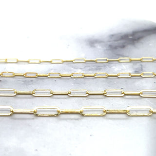 Solid 14K Yellow Gold 16" 18" 20" 24" Inch Paperclip Link Chain Necklace, 1.2mm 1.5mm 2.1mm 2.5 mm 3.5mm 4mm Wide, Solid Gold