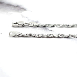 Solid 14K White Gold 3.5mm Braided Fox Chain Bracelet, 7" Real Gold Bracelet, Foxtail Bracelet, Women