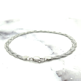 Solid 14K White Gold 3.5mm Braided Fox Chain Bracelet, 7" Real Gold Bracelet, Foxtail Bracelet, Women